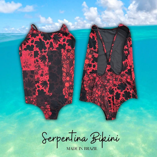 Serpentina Maiô Bermudas Vermelho e Preto
